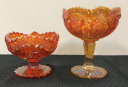 Group of 2 antique Merigold Carnival glass compotes