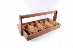 Antique Primitive Wood Tool Caddy with Strawberry Baskets