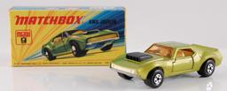 Matchbox Superfast No. 9 Green/Gold Body AMX Javelin with Original Box and White Interior