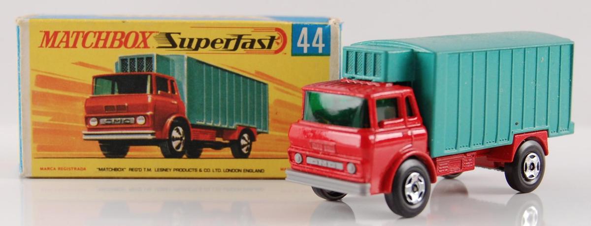 Matchbox Supergast No. 44 Red and Turquoise Body Refridgerator Truck with Original Box