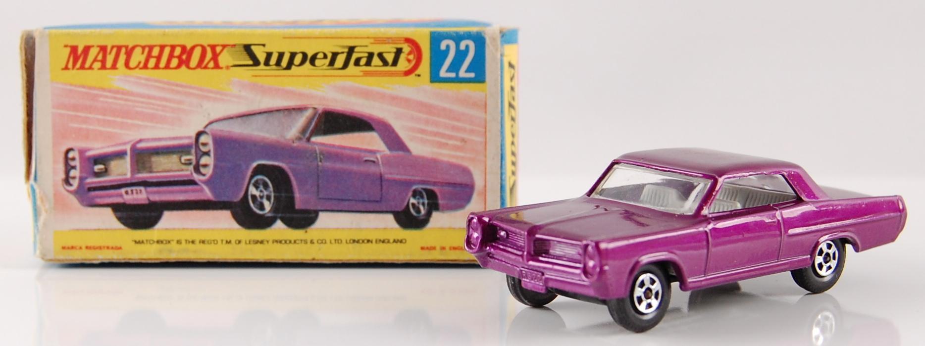 Matchbox Superfast No. 22 Purple Pontiac Grand Prix Sports Coupe with Orignal Box