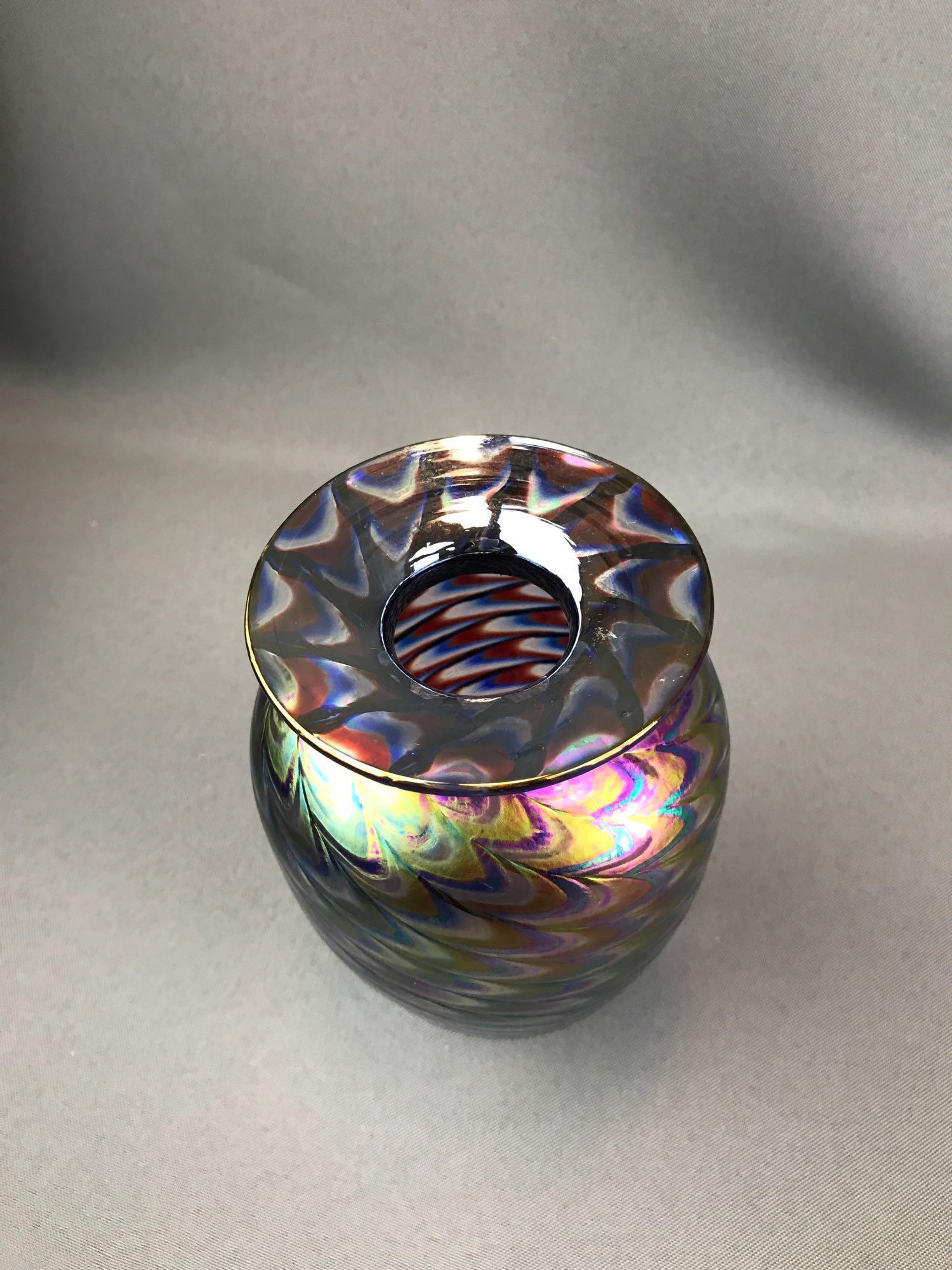 Vintage Signed Iridescent Art Glass Vase