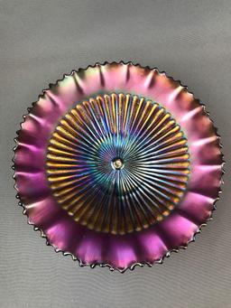 Vintage Northwood Amethyst Iridescent Carnival Glass Ruffled Edge Bowl