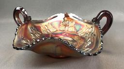 Vintage Amethyst Iridescent Butterfly Pattern Carnival Glass Dish