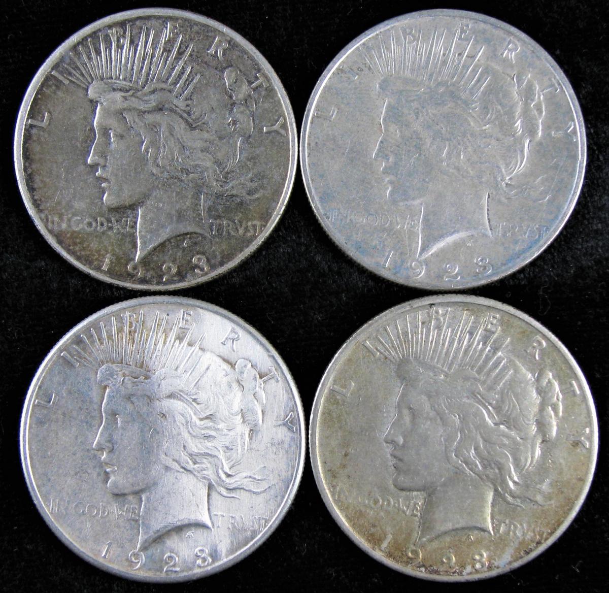 Lot of (4) Peace Dollars includes (2) 1923 D & (2) 1923 S.