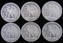 Lot of (6) 1918 Walking Liberty Half Dollar.