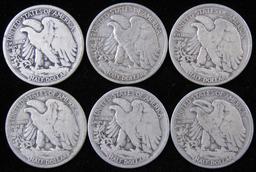 Lot of (6) 1935 Walking Liberty Half Dollars.