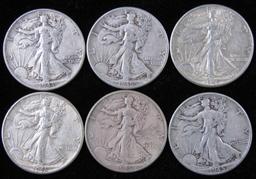 Lot of (6) 1945 Walking Liberty Half Dollars.