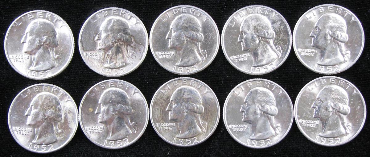 Lot of (10) 1952 D Washington Quarters.