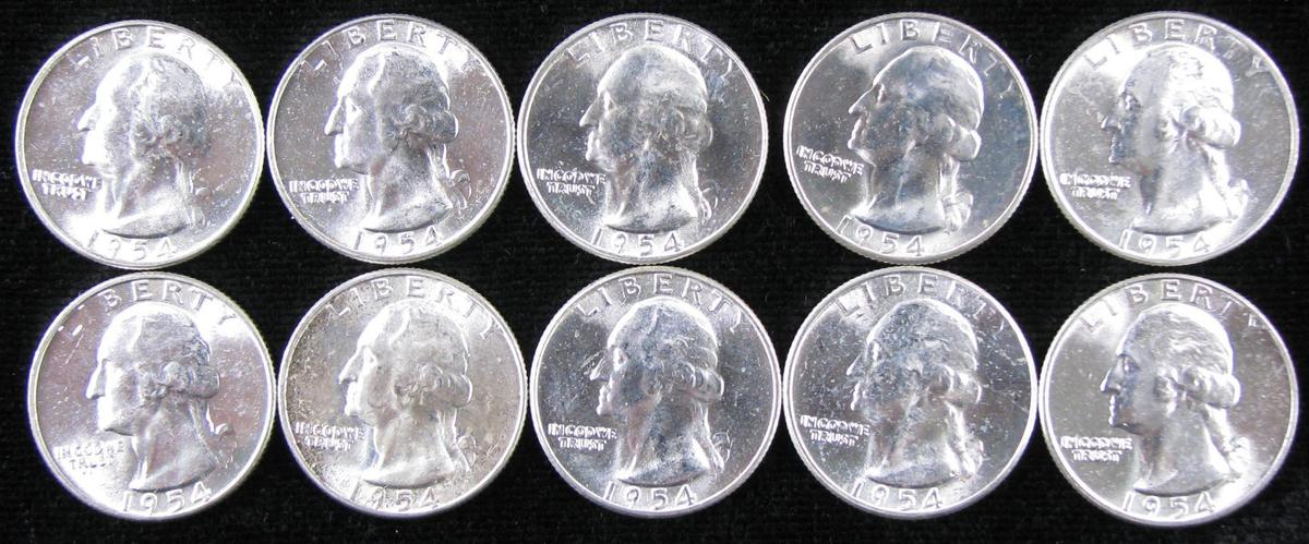 Lot of (10) 1954 Washington Quarters.