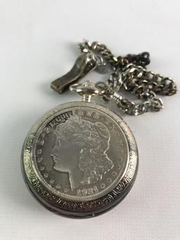 Morgan Silver Dollar Pocket Watch with Display Case