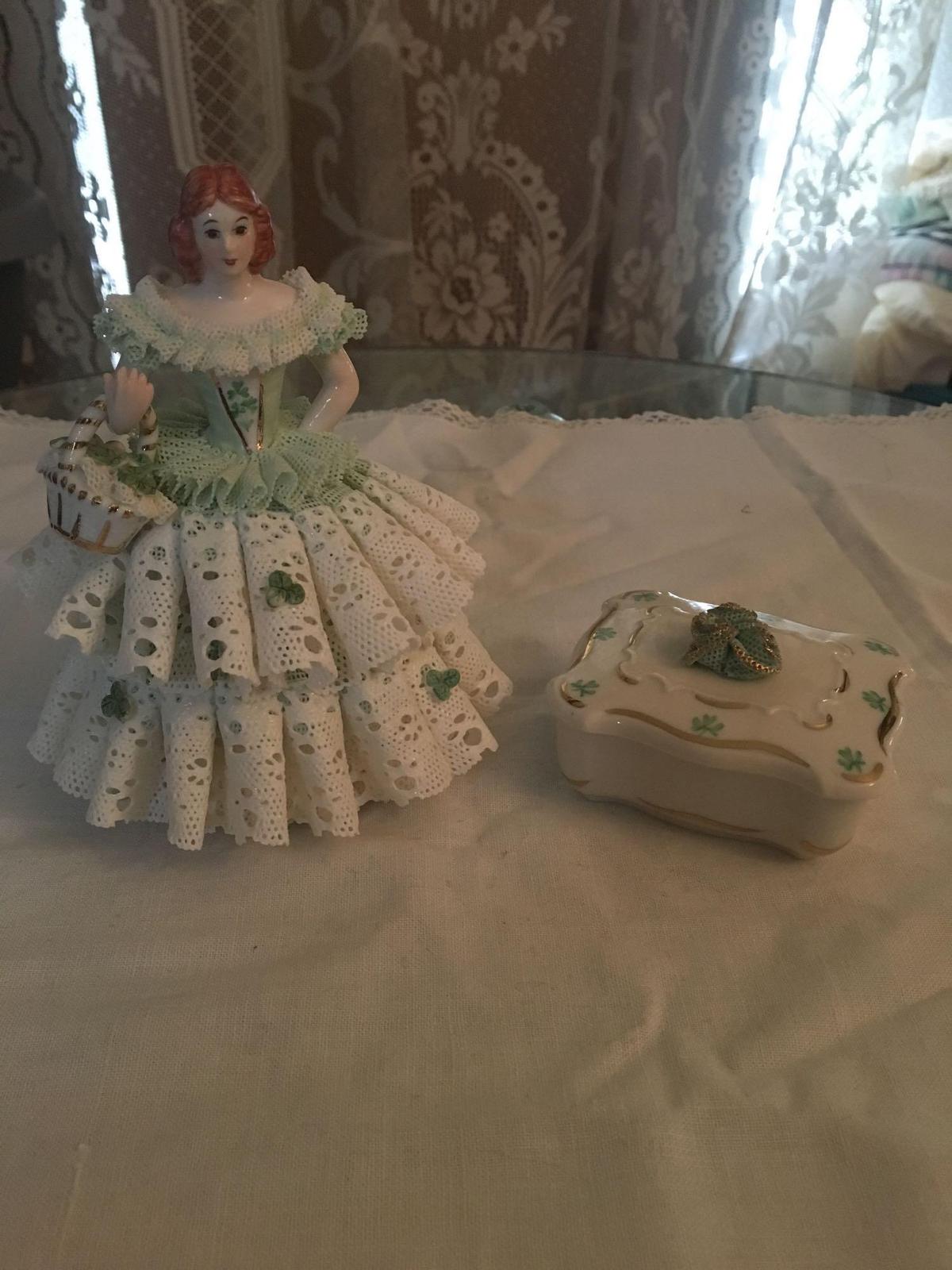 Irish porcelain figure and trinket box