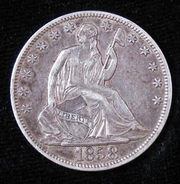 1858 O Seated Liberty Half Dollar.