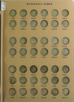 Roosevelt Dime Collection in Dansco Album 7125. 1946-1964 D. 48 Coins.