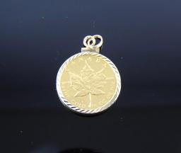 14k Yellow Gold Pendant with Gold Canadian Coin