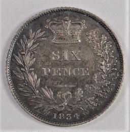 1834 Great Britain 6 Pence William IV.