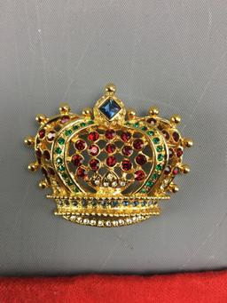 Kenneth Jay Lane crown jeweled pin