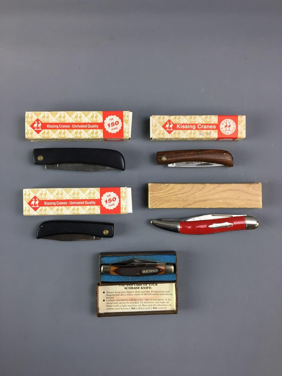 Group of 5 vintage pocket knives in original boxes