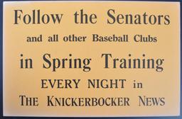 The Knickerbocker News "Follow the Senators in Spring Training" Newsstand Sign