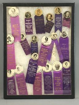 Group of 19 vintage Degree of Pocahontas pinback ribbons