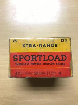 Full box of extra range sport load 12 gauge vintage shotgun shells