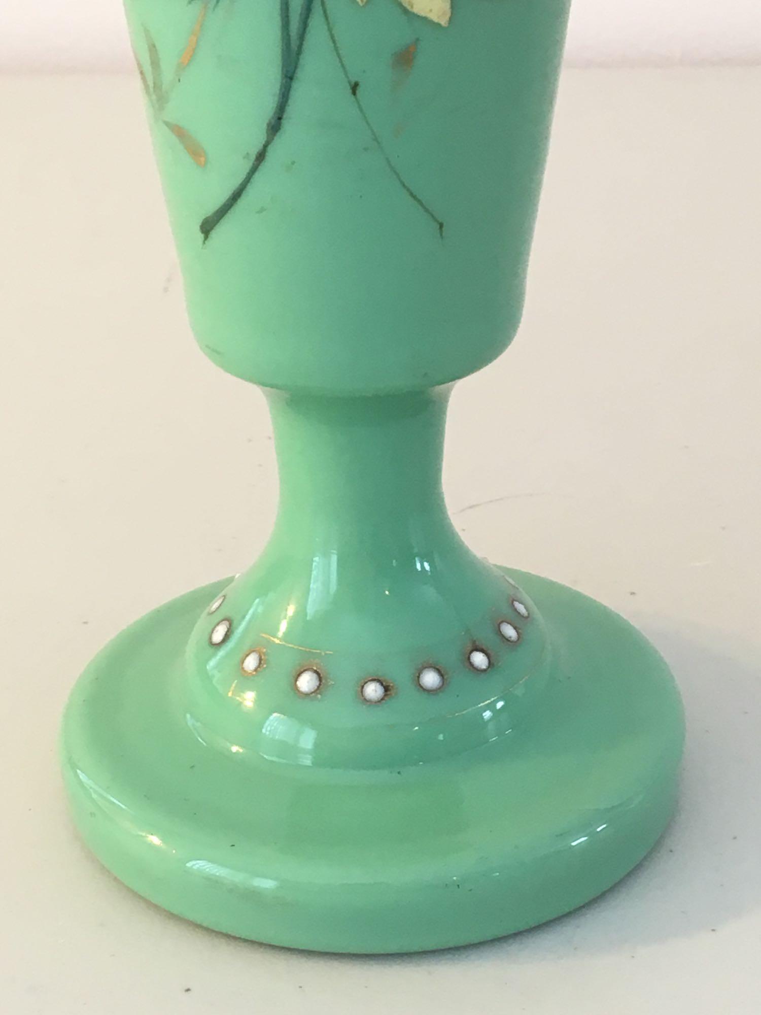 Antique hand-painted green floral design vase