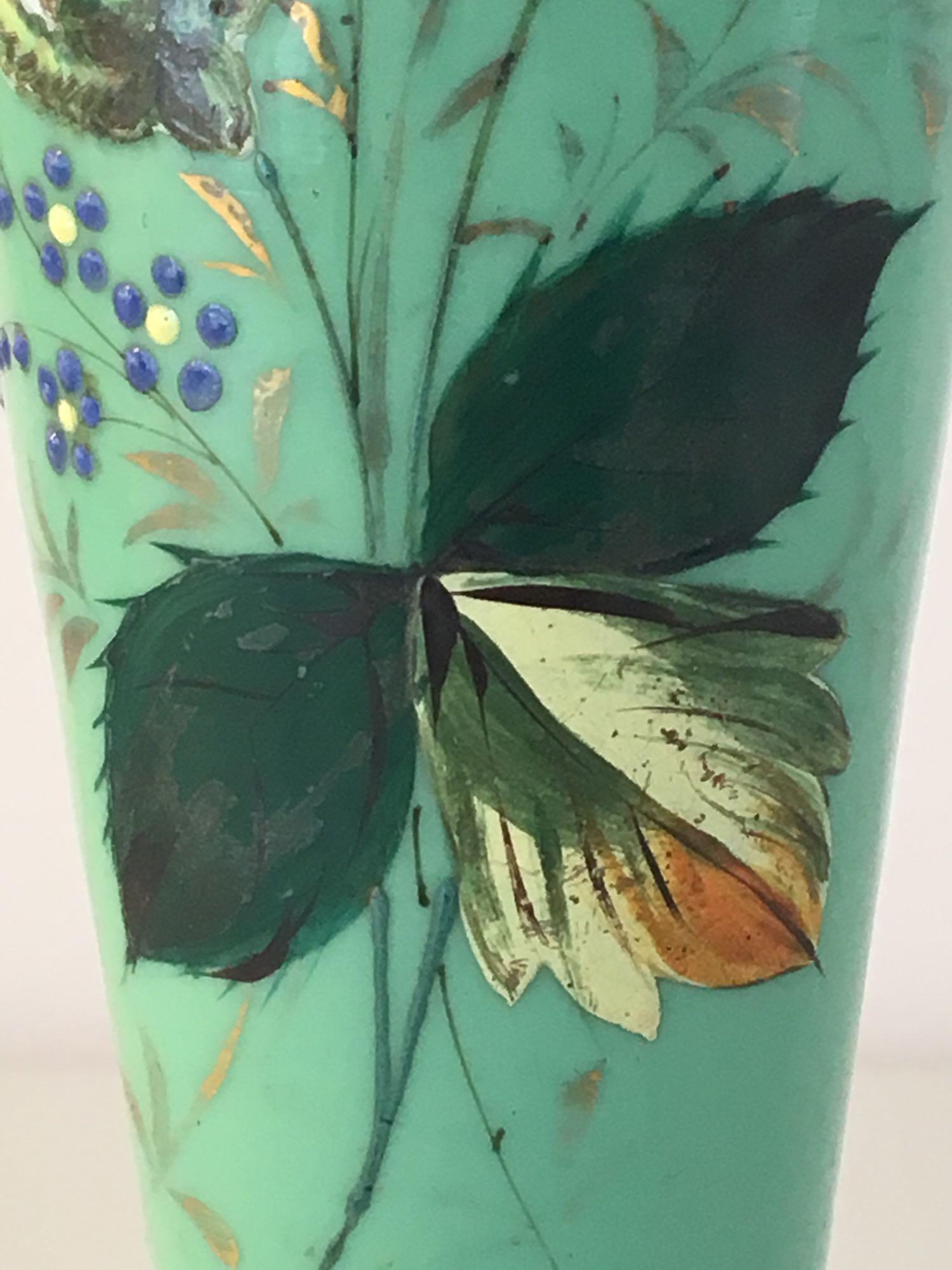 Antique hand-painted green floral design vase