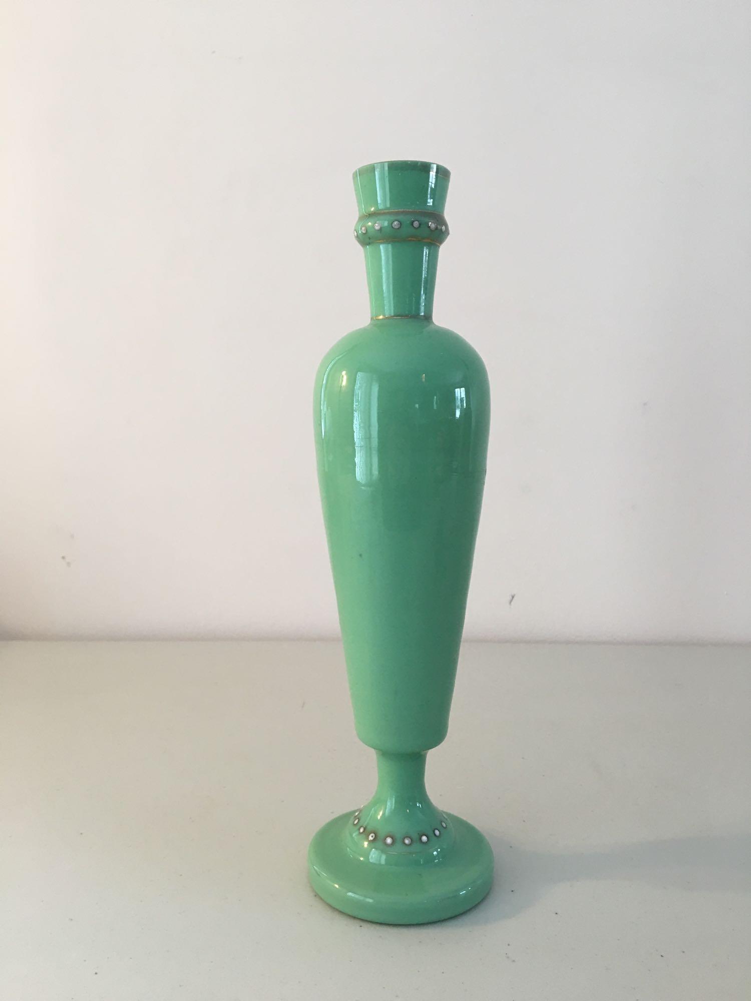 Antique hand-painted green floral design vase