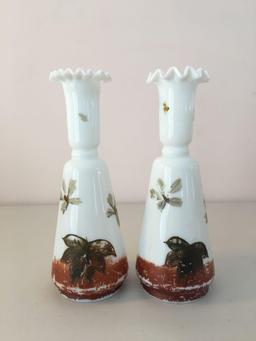 Antique pair of hand-painted vases