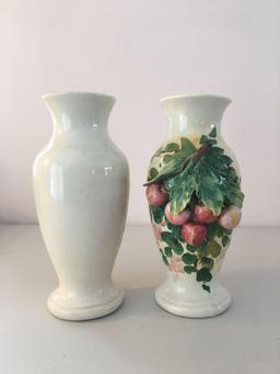 Antique group of 2 numbered vase with applied cherry blossom design