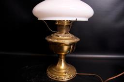 Antique Aladdin Model 11 Brass Electrified Lamp with Milk Glass Shade