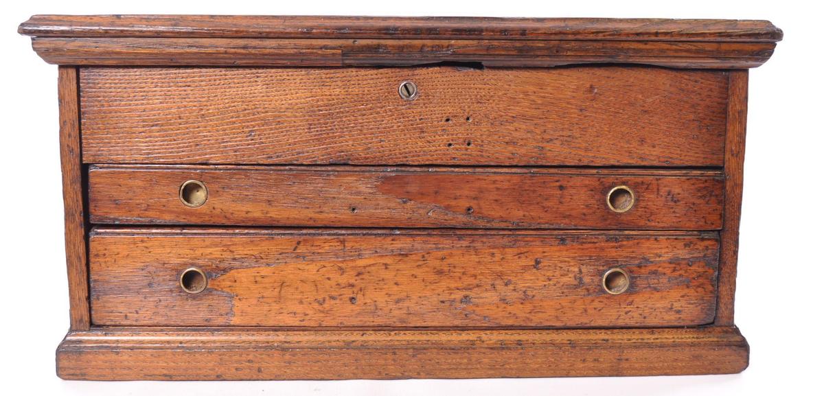 Antique Oak Tool Chest with Cast Iron Handles