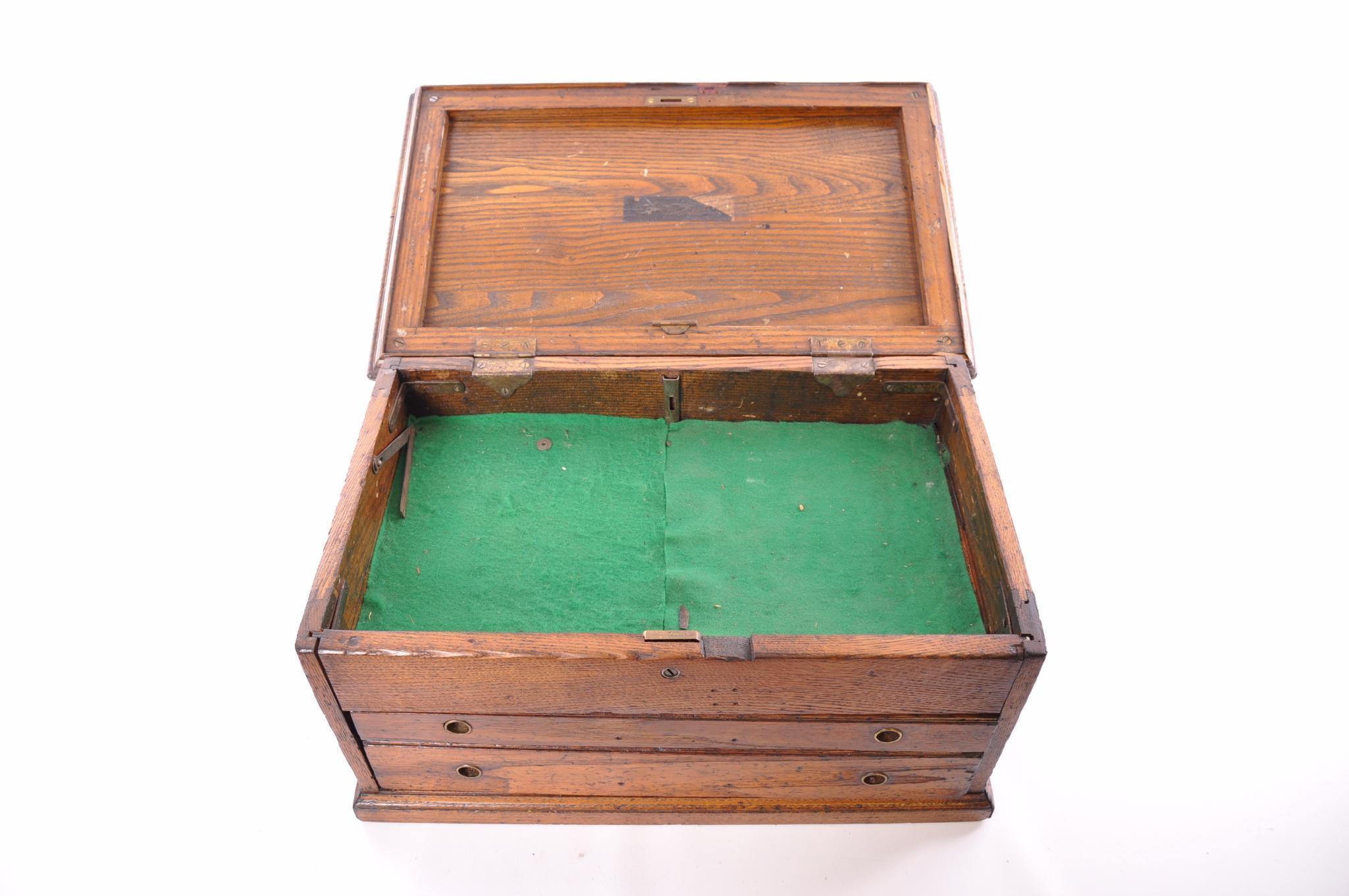 Antique Oak Tool Chest with Cast Iron Handles