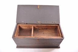 Antique Wood Tool Box with Mortise and Tenon Joinery and Cast Iron Handles