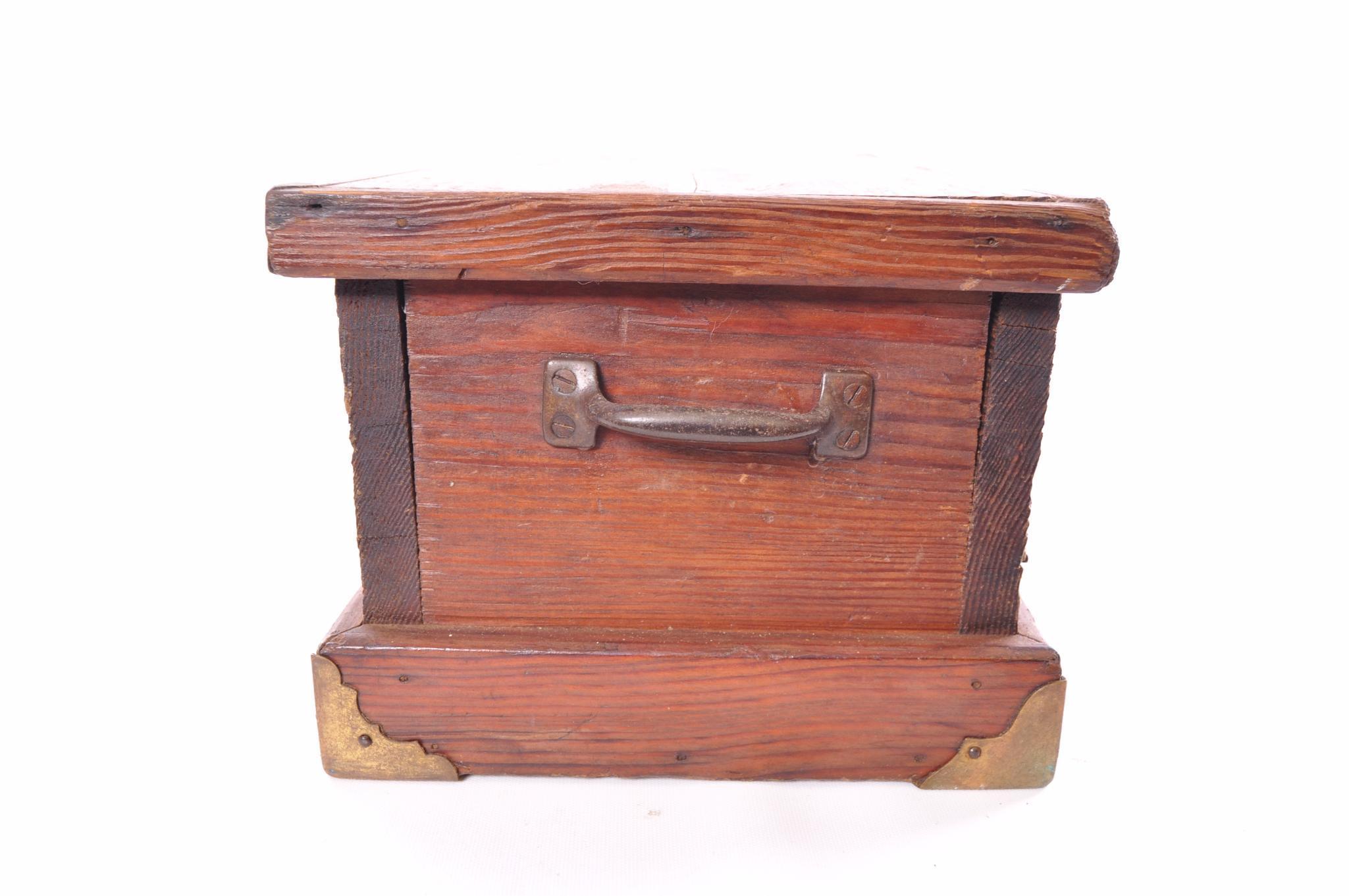 Antique Pine Tool Box with Brass Accents