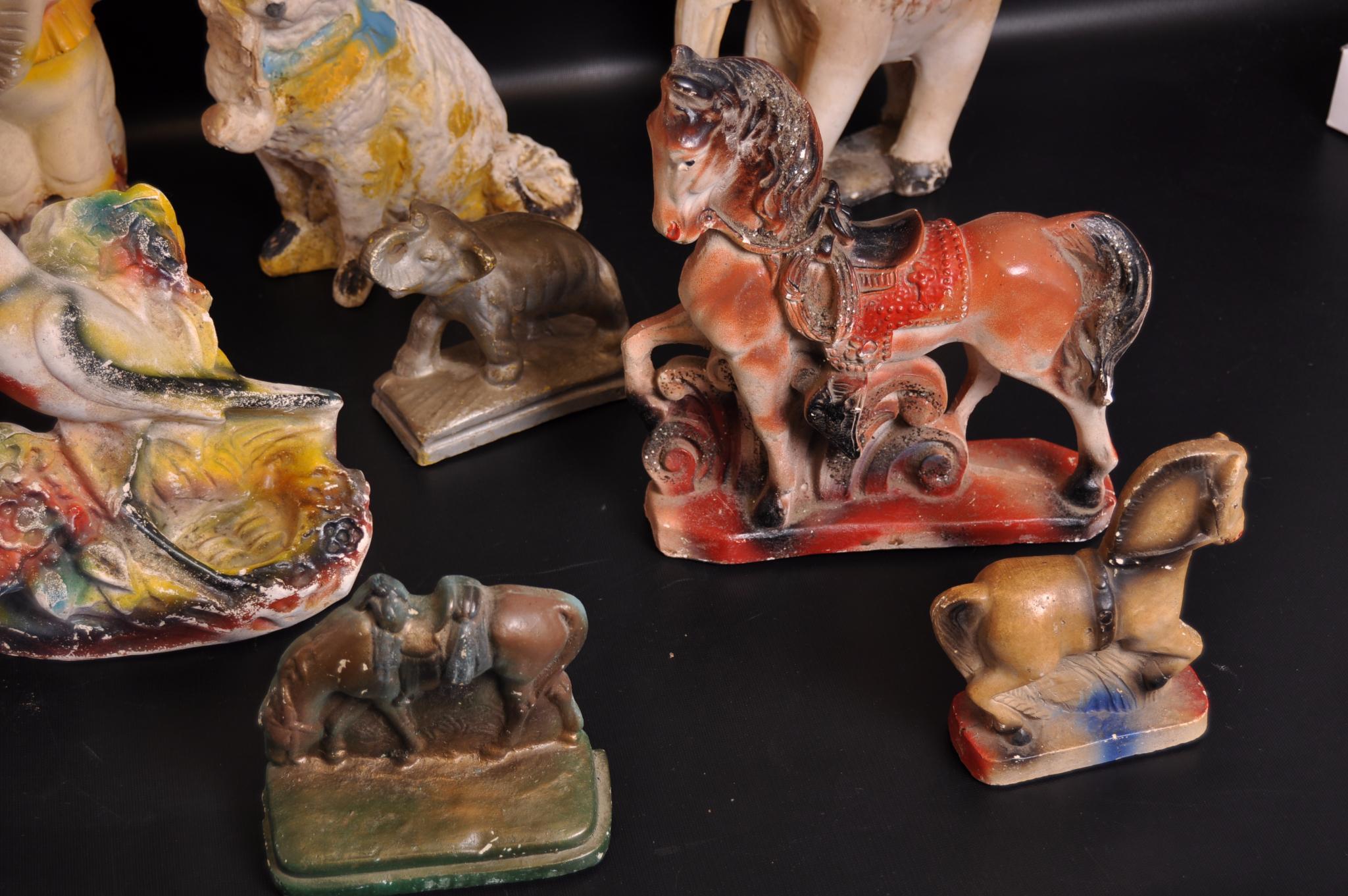 Group of 12 Vintage Animal Carnival Chalk Statues