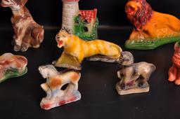 Group of 10 Vintage Carnival Chalk Statues