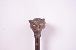 Antique Carnival Cane with Metal Dog, Cat, and Owl Handle