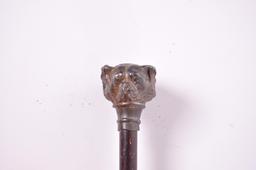 Antique Carnival Cane with Metal Dog, Cat, and Owl Handle