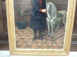 Signed A. Parodi, 1892 Oil Painting of a Child with Toy Horse