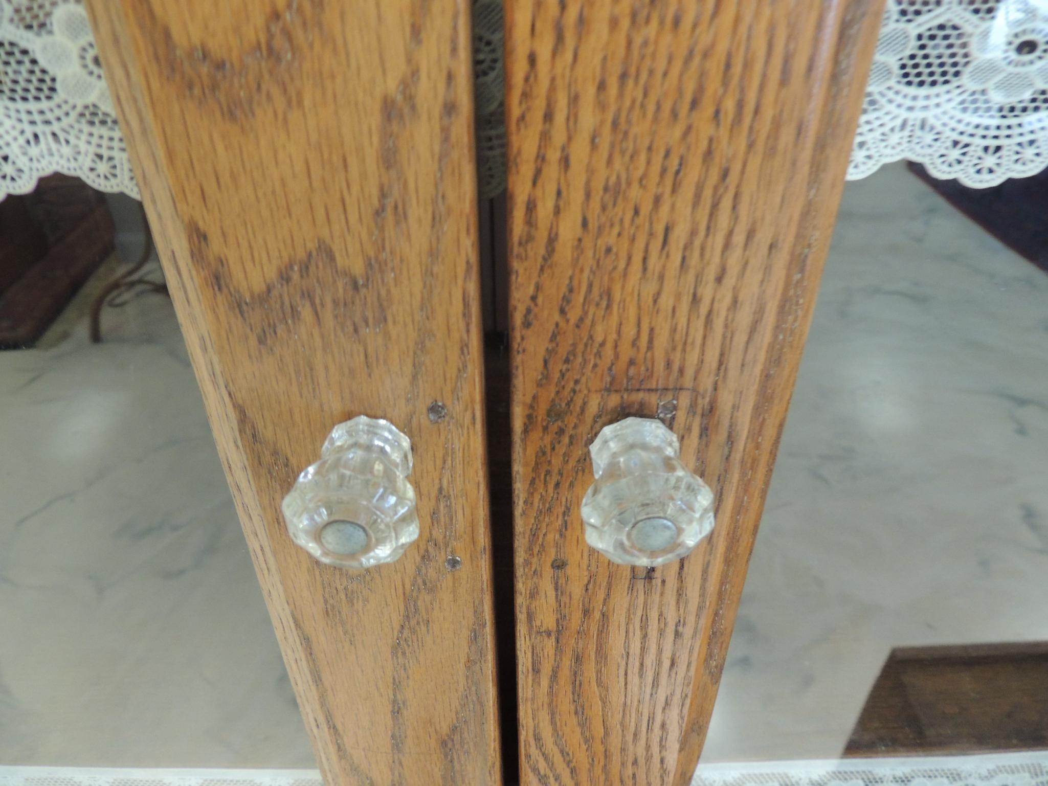 Antique Oak Kitchen Cabinet with Glass Pulls