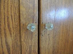 Antique Oak Kitchen Cabinet with Glass Pulls