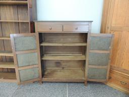 Antique Pine Pie Safe with Star Pattern Punched Tin Panels