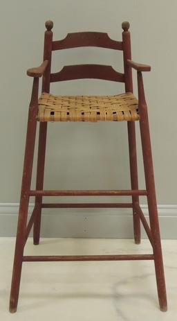 Antique Child's High Chair with Woven Split Seat