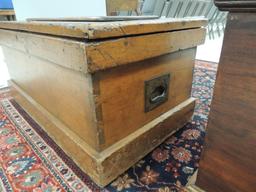 Antique Primitive Pine Chest with Cast Iron Handles and Dove Tail Joinery