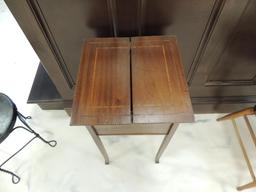 Antique Walnut Sewing Side Table with Inlay