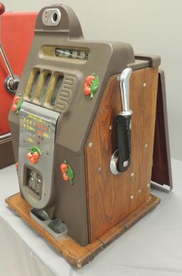 Antique Mills 5 Cent, 3 Cherry Slot Machine with Manual