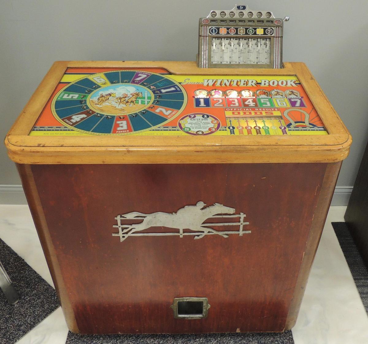 Antique H.C. Evans "Winter Book" Horse Race 5 Cent Slot Machine