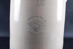 Antique "Lowell Pottery", Tonica Ill. 25 Gallon Crock.