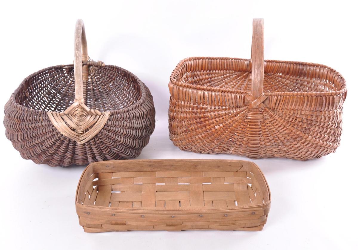 Group of 3 Antique Primitive Wicker Baskets